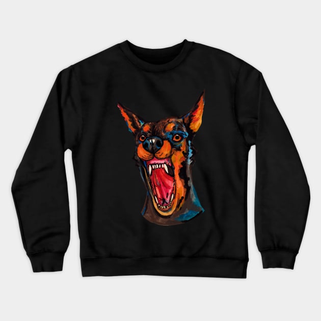 Angry watercolor doberman dog Crewneck Sweatshirt by deadblackpony